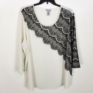Women's White and Black Lace Top
